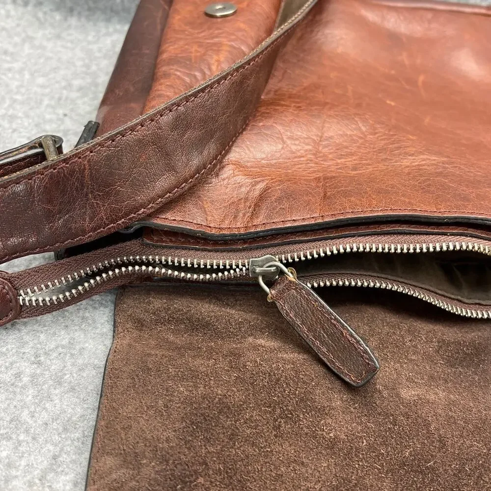 Vintage Dark Brown Patina Leather Front Flap Laptop Messenger Bag